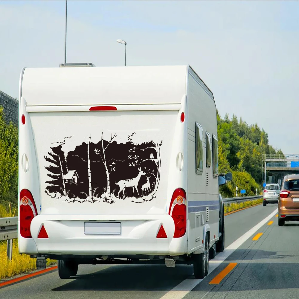 Large Jungle Forest Deer Camper Rv Car Sticker Wildlife Woodland Animal Auto Vehicle Motorhome Decal Bumper Windshield