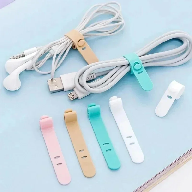 4-24Pcs Mobile Phone Cable Winder Earphone Clip Charger Cord Organizer Management Silicone Wire Cord Fixer Holder Cable Belt