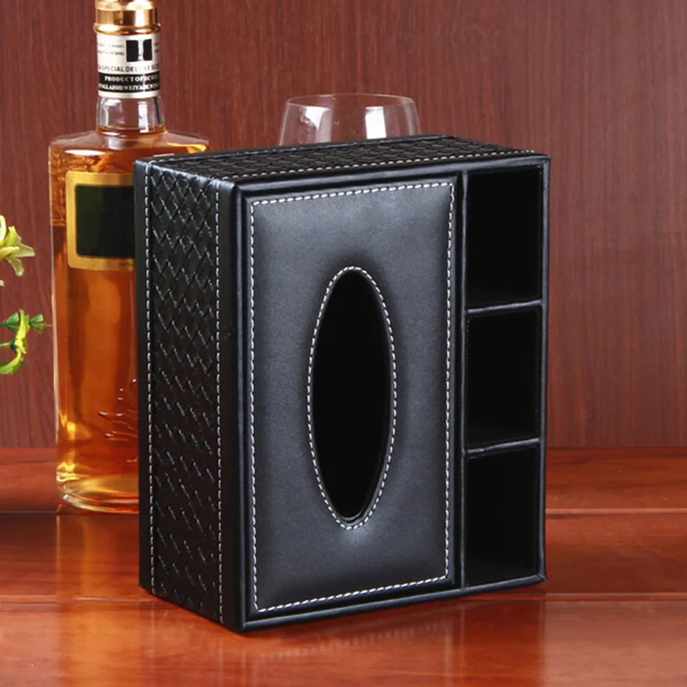 

PU Multifunctional Desktop Tissue Box Organizer Pen Holder Scissor Container Suitable for Office Home Car