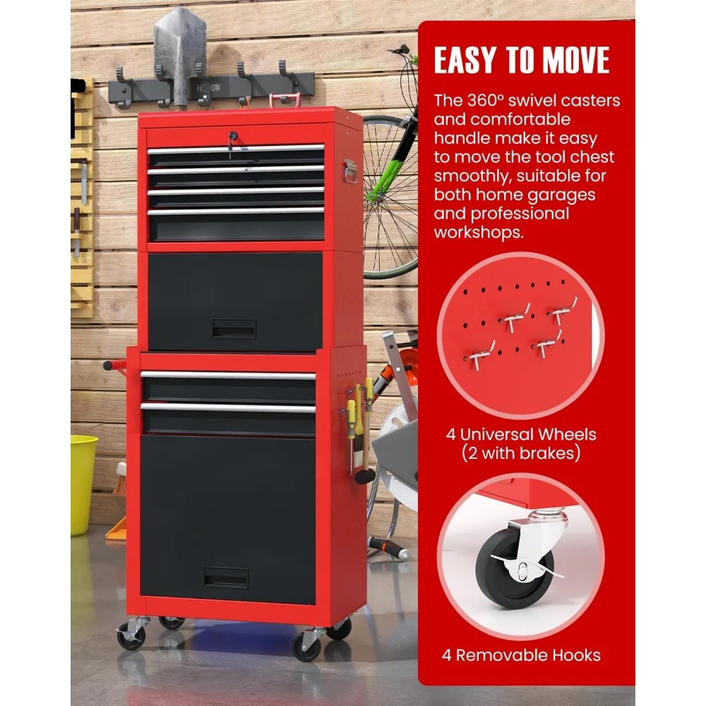 "Dual-Function Rolling Tool Chest with Removable Top and Adjustable Shelf, Lockable and Wheeled Storage Cabinet"