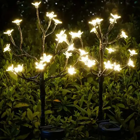 1/2PCS LED 벚꽃 태양 전원 LED 나뭇 가지 조명 야외 방수 2 조명 모드 요정 분위기 야간 조명