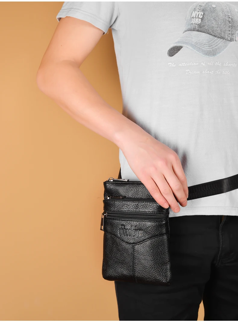 Echte Leder-Herren-Umhängetasche Hochwertige Business-Messenger-Tasche Mini-Hüfttasche mit Großer Kapazität – Detail 8