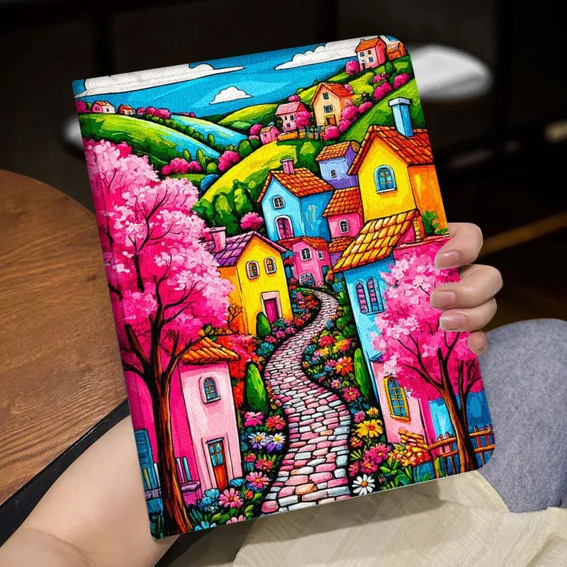 

Cartoon Colorful Village Path For Huawei MediaPad MatePad Honor Pro V6 9 V8 X9 12 X 13.3 SE 11 11.5 Inch Tablet Case Popular