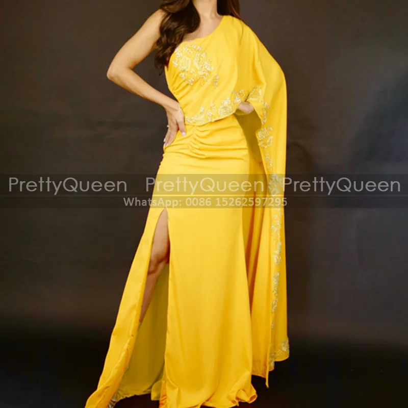 Customized Mermaid Mother of the Bride Dresses Appliques One Shoulder  Side Split Single Long Sleeves Party Dress