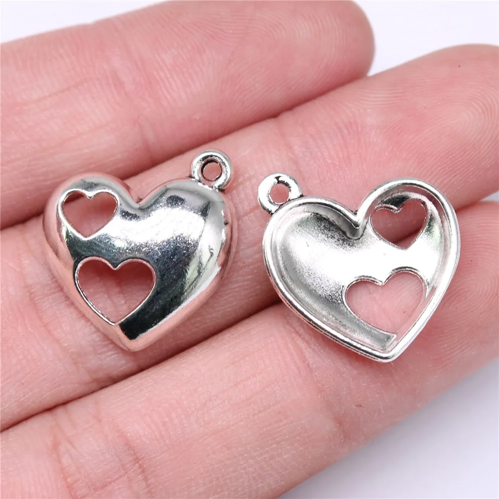 WYSIWYG 10pcs 21x19mm Antique Silver Color Heart Charms Pendant For DIY Jewelry Making Handmade Jewelry Craft Findings