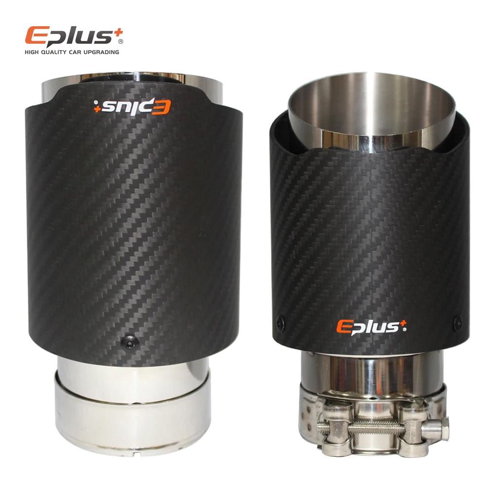 EPLUS-Car Matte Carbon Exhaust System, Ponta do Silenciador, Universal, Reto, Inoxidável, Silenciadores de Jateamento, Multi-Size, Akrapovic