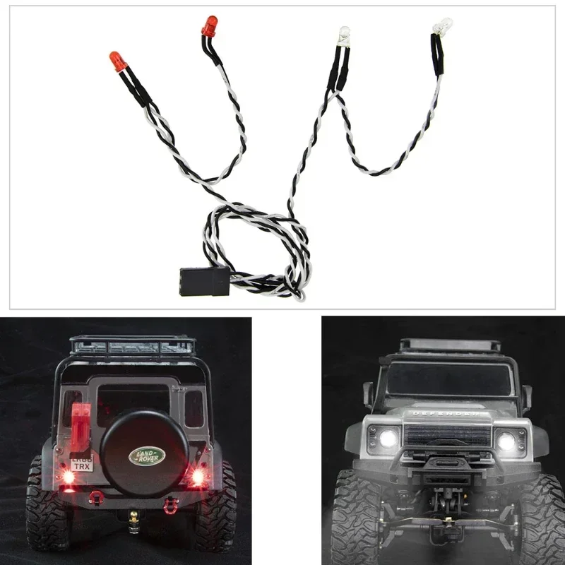 1 Juego de faros delanteros de simulación, luces traseras, grupo de luces LED para TRX4M Bronco Defender 1/18 coche trepador de control remoto, piezas de modelo O09