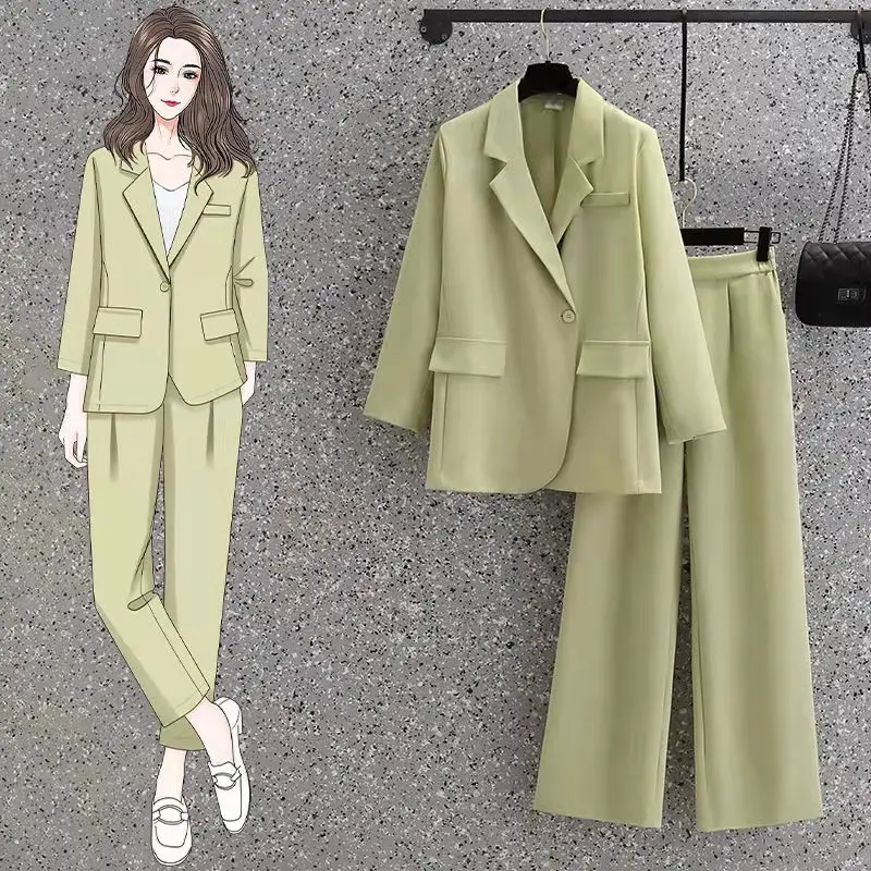 

Large Size Women's Blazer And Pants Suits 2022 Autumn New Casual Suit Jacket Nine-Point Trousers Slim Elegant Two Piece Set T096