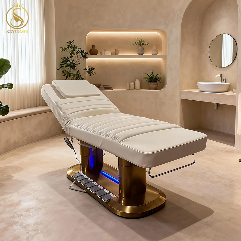 أثاث صالون ذهبي حديث فاخر 4 محرك كهربائي لتدليك تجميل الوجه وطاولة مستحضرات التجميل وسرير للوجه والمنتجعات الصحية #6