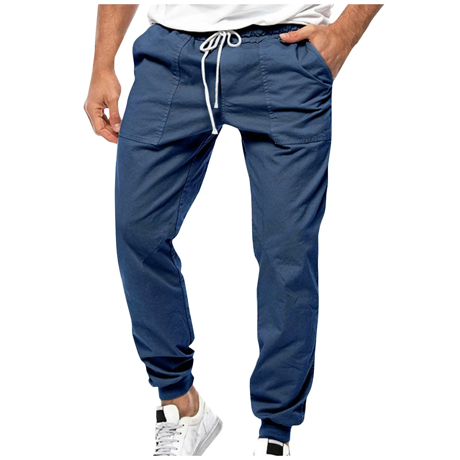 

Mens Summer Fashion Casual Pants Solid Color Legged Pants Multi Pocket Overalls Drawstring Hiking Fashion Trousers Pantalones