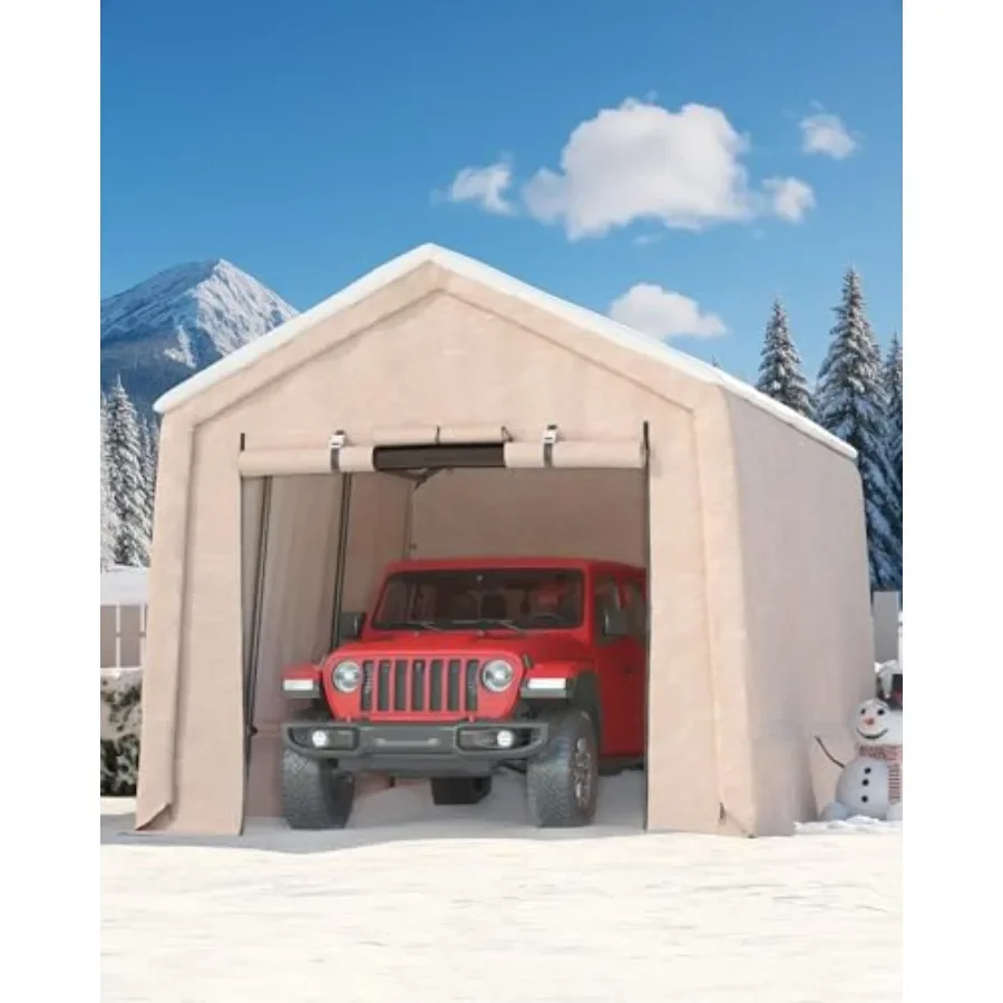 Outdoor storage shed for motorcycles, bikes, lawn mowers tools; heavy-duty 240g waterproof UV-resistant polyethylene canopy wit