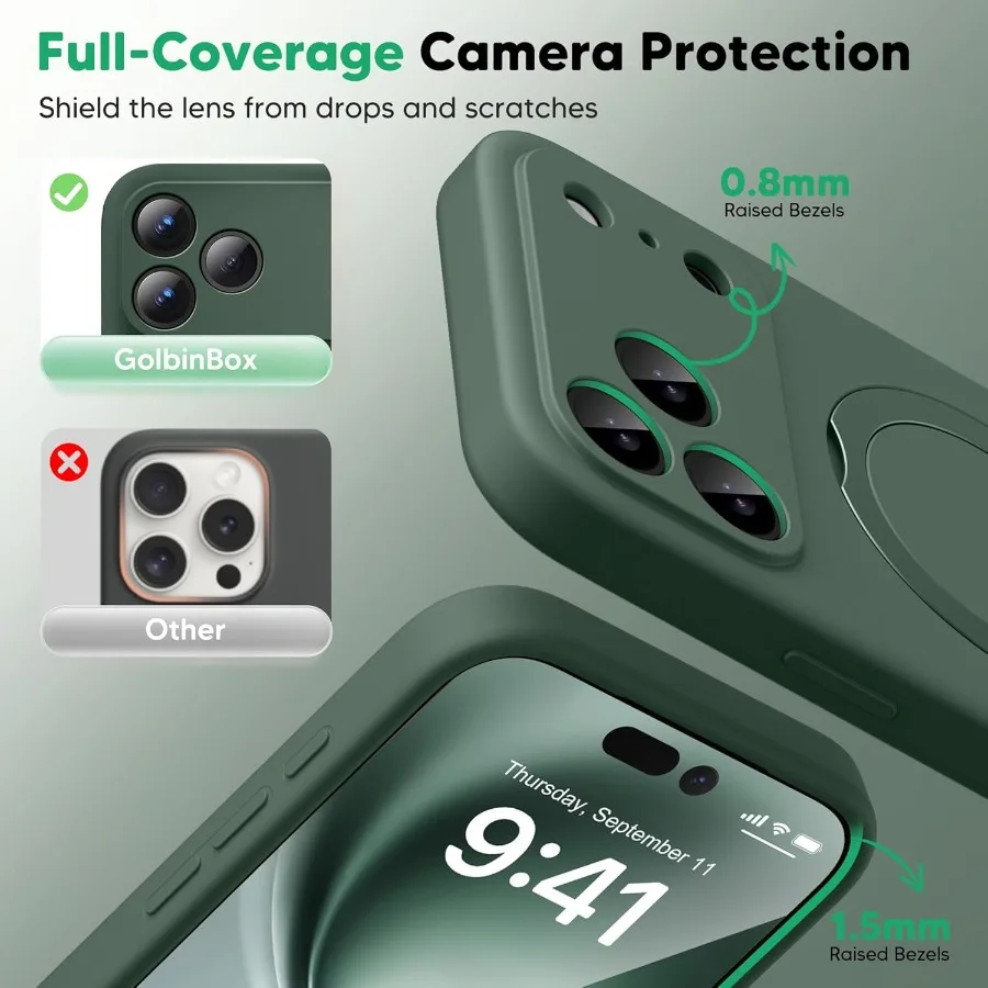 حافظة بحامل مغناطيسي 360 درجة باللون الأخضر العسكري لهاتف آيفون 17 برو ماكس 6.9 بوصة مع حماية كاملة للكاميرا وسيليكون سائل مقاوم للصدمات D #5