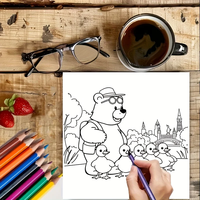 28 Pages Traveling Animal Theme Coloring Book for Adult Stress Reduction | Colouring Book for Stress Relief and Mood Reduction