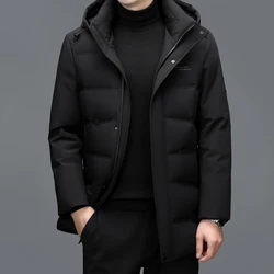 YX-5801 Men's Winter New Mid To Long Hooded Down Jacket With Thick And Warm White Duck Down Coat, Casual Youth Top