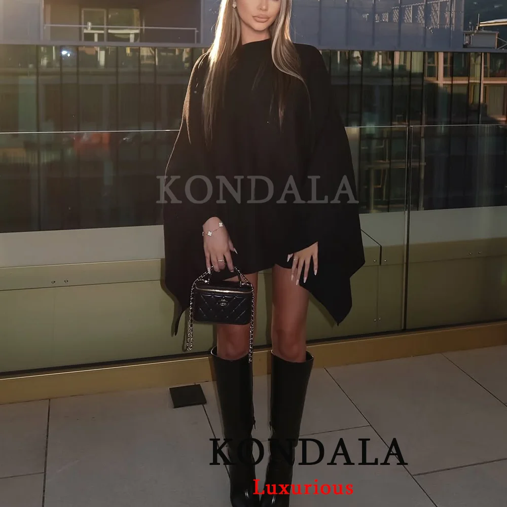 

KONDALA Streetwear Knitted Loose Women Sweaters O Neck Cape Style Tops Fashion 2025 Autumn Winter Thick Warm Knit Outwears