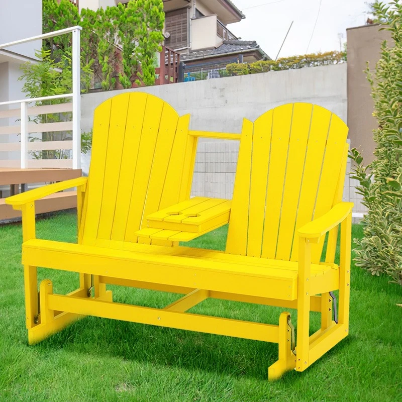 

Outdoor leisure three-person plastic wood park middle baffle storage villa courtyard rooftop garden rocking