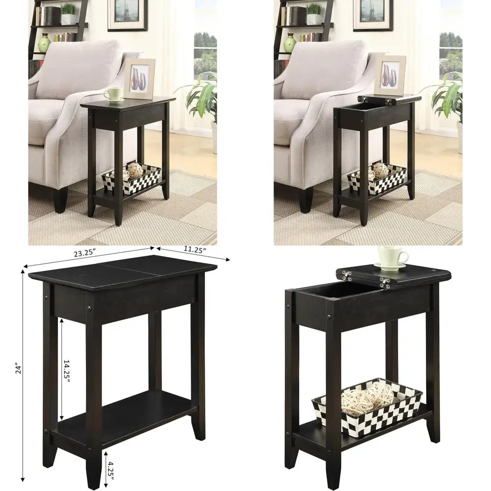

Приставной столик для кресла с откидной столешницей, скрытым отделением для хранения и нижней полкой, 23.25 - Подходит для традиционных и современных гостиных, черный