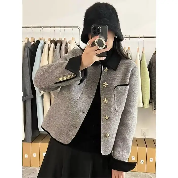 Tweed-Jacke für Damen, Winter-Steppjacke, Flauschig Warm, Überlange Silhouette, Schmal Geschnitten, Verdickt, Stehkragen, Dekorative Schleife, Tailliert