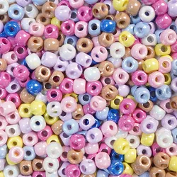 50Pc 7*8MM Acrylic Four-way Hole Beads Round Shape Aurora Effect Loose Beaded DIY Beads Connectors Jewelry Findings & Components