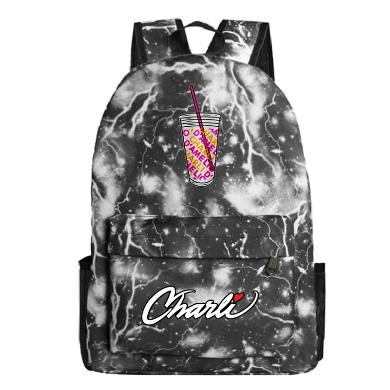 Alta qualidade charli damelio mochila meninas gelo café splatter padrão mochilas escolares feminino diário adolescentes sacos de escola