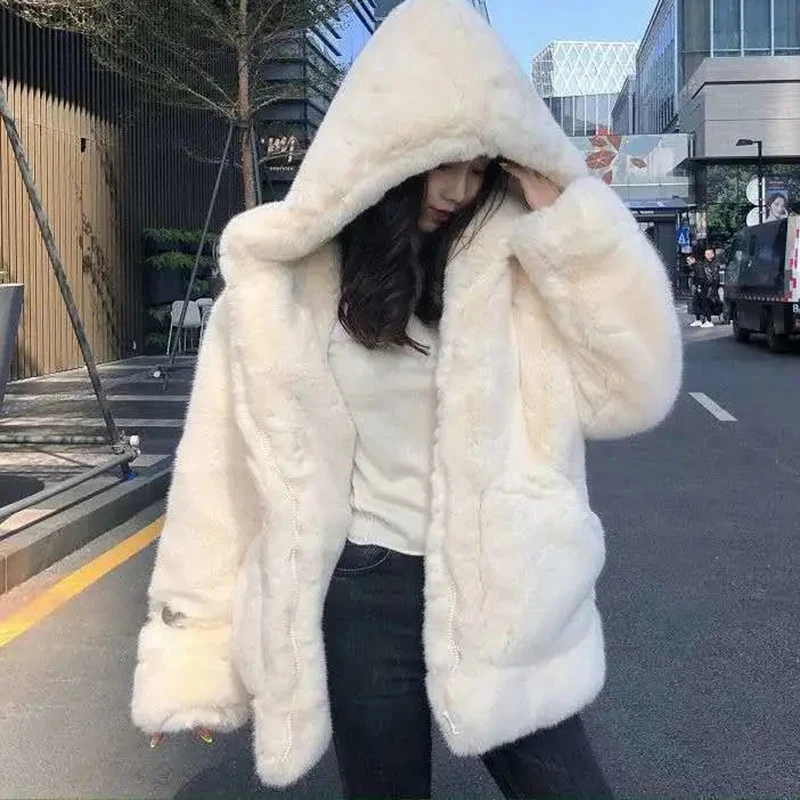 Pop Fashion Vrouwen Fur Hooded Jassen Mooie Pluche Losse Lange Mouwen Bovenkleding Vrouw Winter Thicken Warm Effen Jas dames