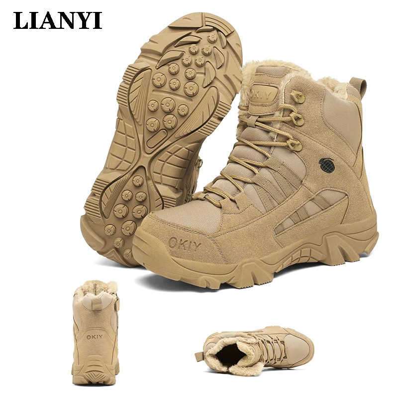 

LIANYI Warm Fleece-Lined Military Boots, Special Forces Tactical Desert Combat Genuine Leather Thickened Snow Boots Plus Size 47