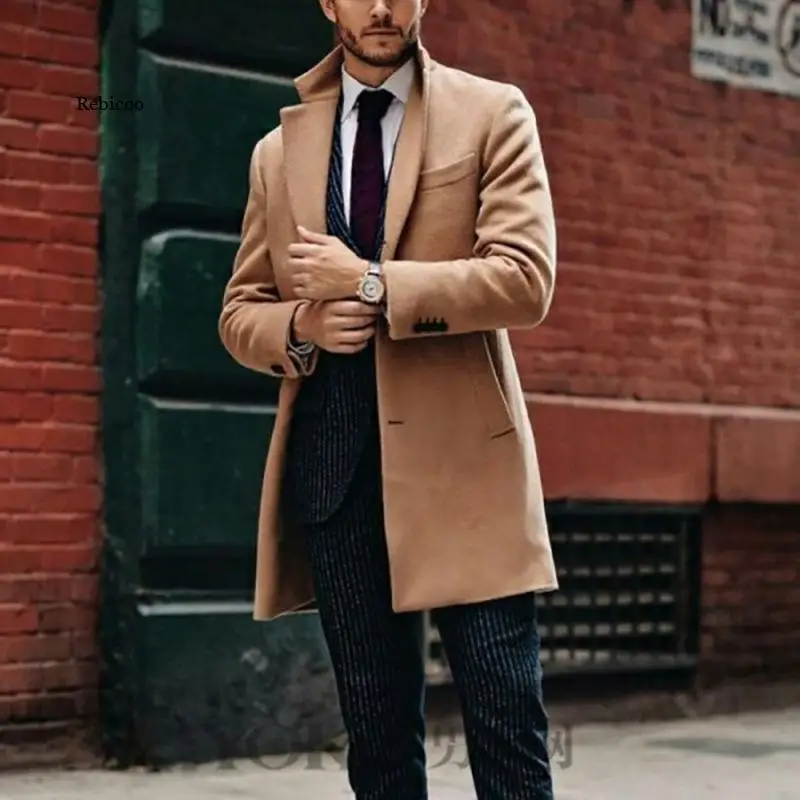 

2022 men's wear medium and long double-sided tweed coat woolen coat trend long mens overcoat winter wool coats