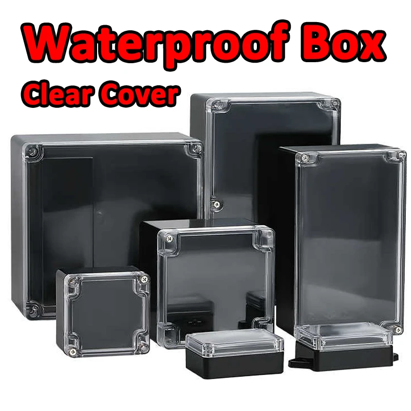 Project Box Waterproof Junction Box ABS Plastic Black Electrical DIY Electronic Case Power Enclosure Transparent Clear Cover Lid