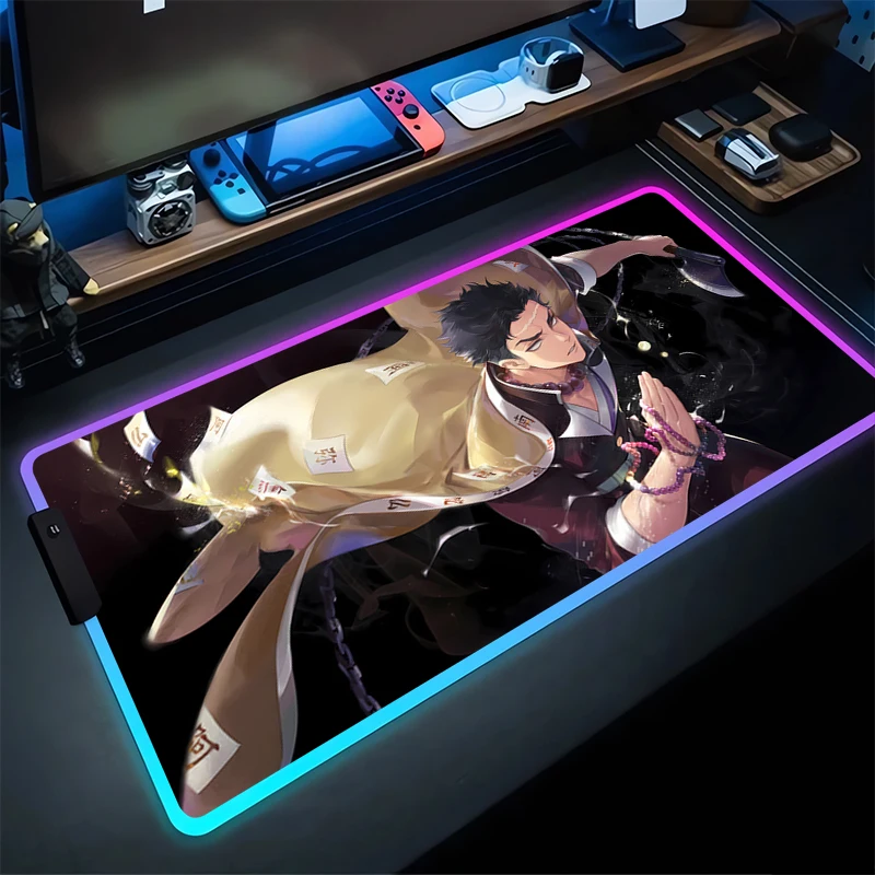 RGB Mouse Pad D-Demon S-Slayers Non-Slip Rubber Edge locking mousepads Game play mats notebook computer Tomioka Giyuu Home Decor