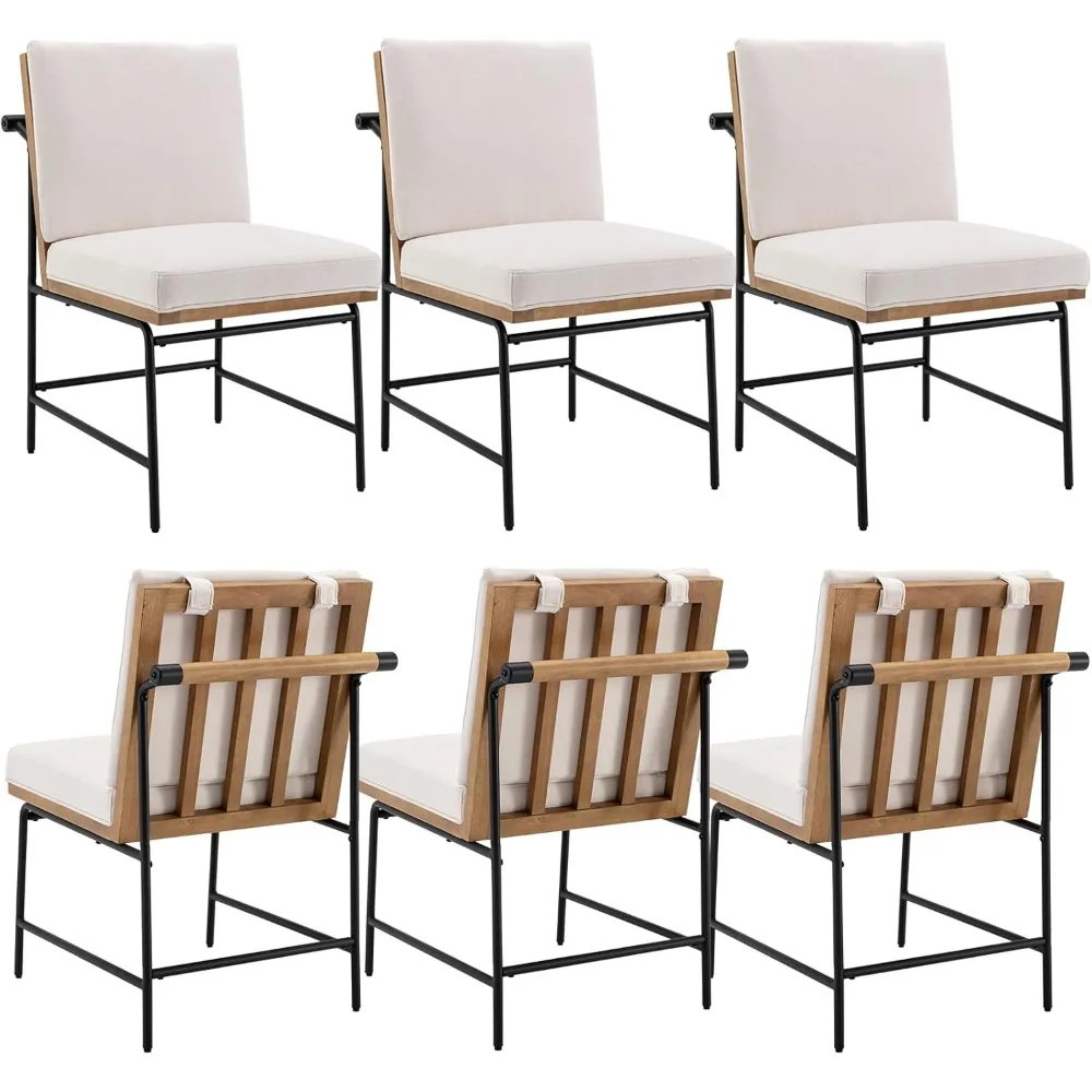 

Modern Dining Chairs Set of 6, Upholstered Linen Fabric Kitchen Chairs with Metal Frame Comfy Accent Side Chair Mid Century Chai