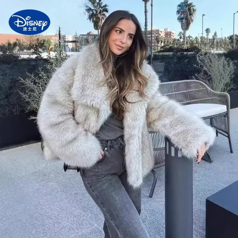 

Disney 2025 Women's Coat | European Style Jacket with Notch Lapel & Plush Trim, Comfortable Loose Fit Winter Wear