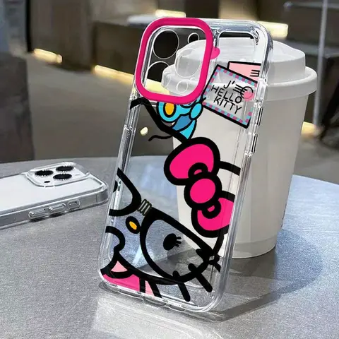 Custodia carina Sanrio Hello Kitty a schermo intero per iPhone 17 16 15 14 13 12 Pro Max XR Plus Kawaii Cover morbida in TPU trasparente Funda