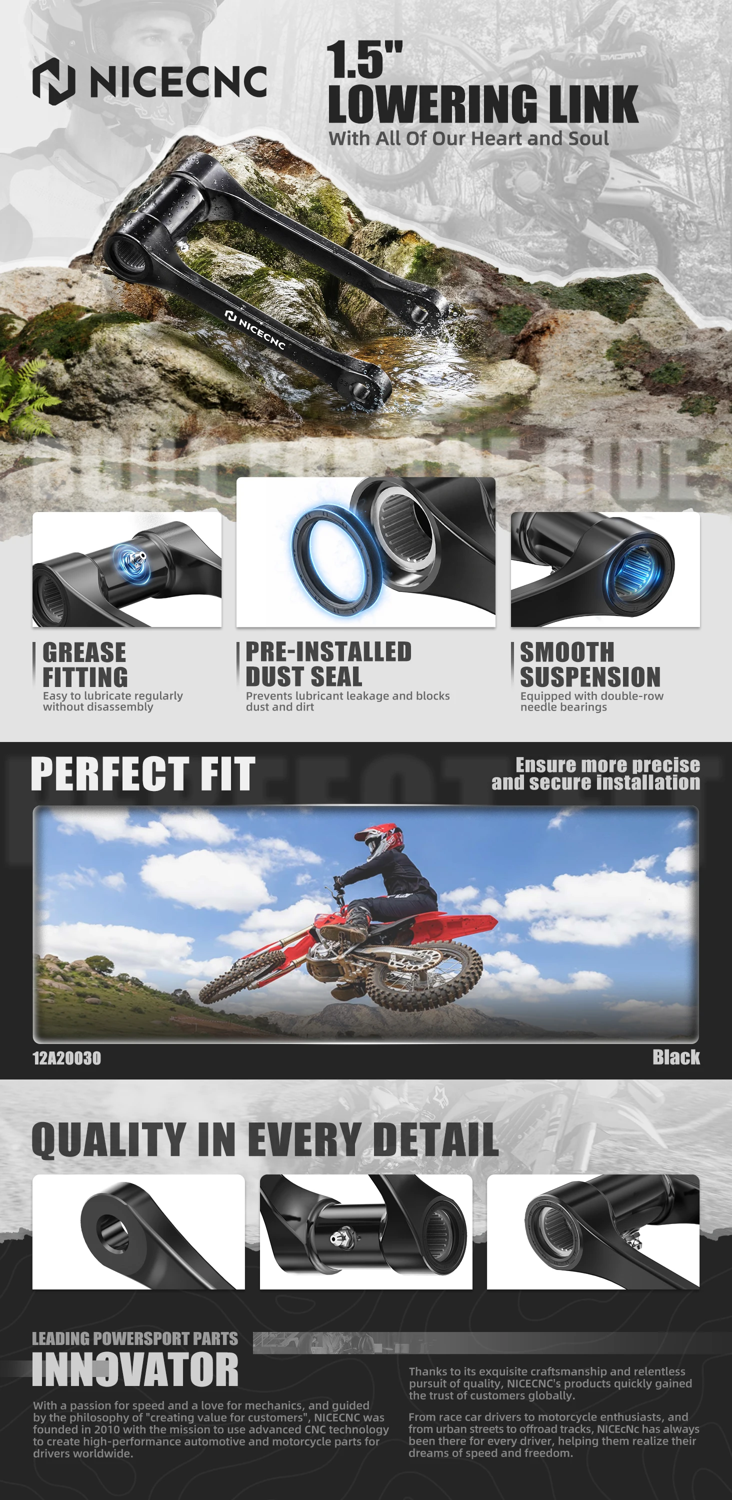 NICECNC Motorrad 1,5 Zoll Tieferlegungssatz für 2026 2025 Honda CRF250R CRF250RX CRF250RWE CRF 450R 450RX 450RWE R RX RWE – Detail 1