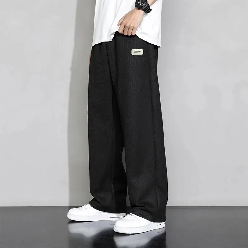 Men's Four Seasons New Casual Fashion Versatile Beltless Sporty Wide-leg Trousers