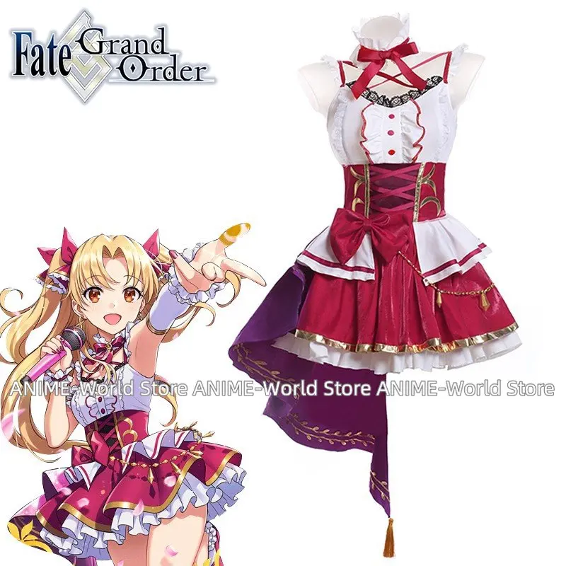 Anime Fate FGO Ereshkigal Cosplay Costume Women Uniform Halloween Flower Sunshine Red Dress Fullset Suit