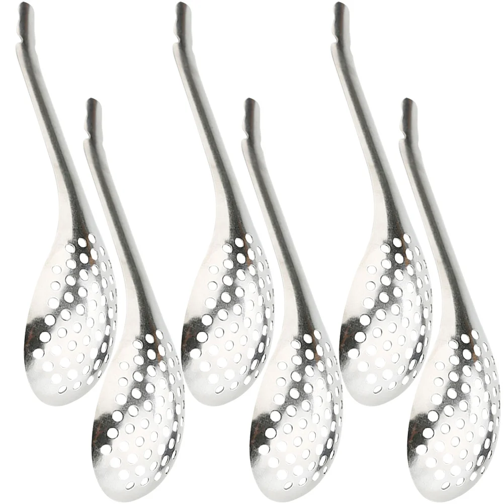 6 Pcs Slotted Spoon Stainless Steel Caviar Cooking Gadgets Perforation Kitchen Spoons Small