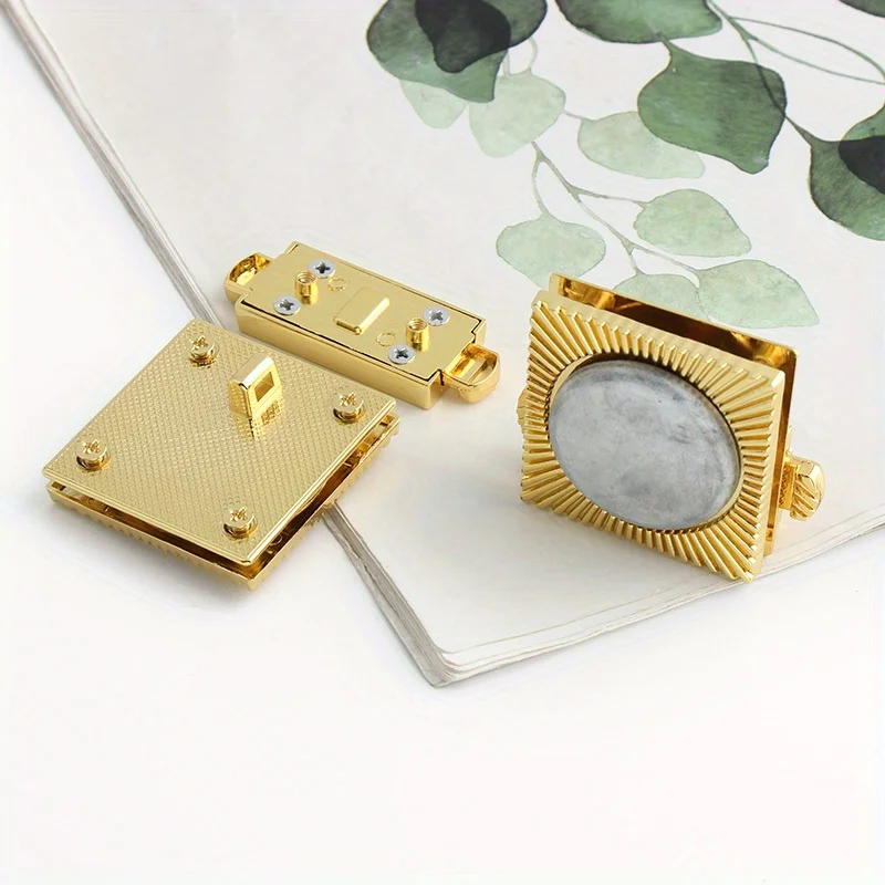 2PCS Gold Zinc Metal Square Magnetic Lock Handbag Wallet Luggage Push Lock Closure Buckle Sewing Craft DIY Hardware Accessories