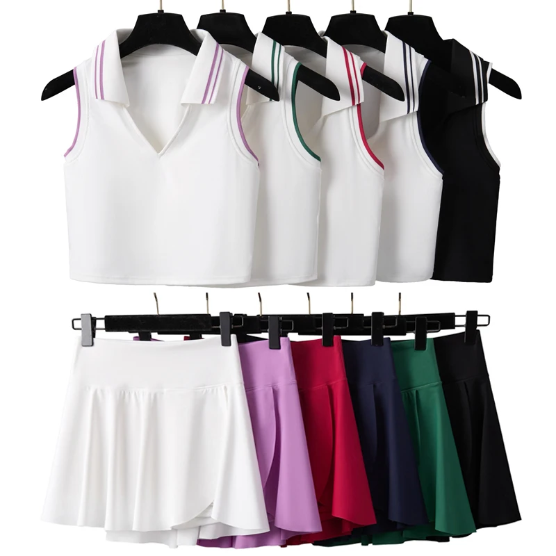 Frauen Zwei Stücke Fitness Yoga Set Sommer Atmungsaktive Outdoor Lauf Anzug 2 In 1 Tasche Tennis Rock Weiblichen Kurzen Sportswear – Detail 3