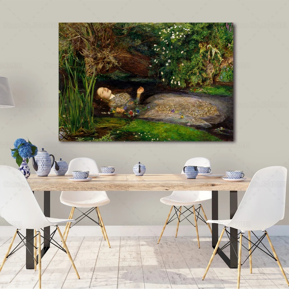 John Everett Millais Ophelia-pintura famosa de Hamlet, personaje, lienzo, arte de pared, decoración