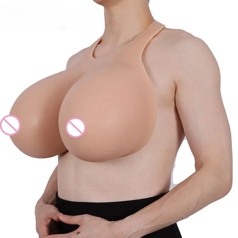 

H Cup Halter Backless Strap on Silicone Breast Forms Fake Boobs Crossdressers Costume for Large-scale Events