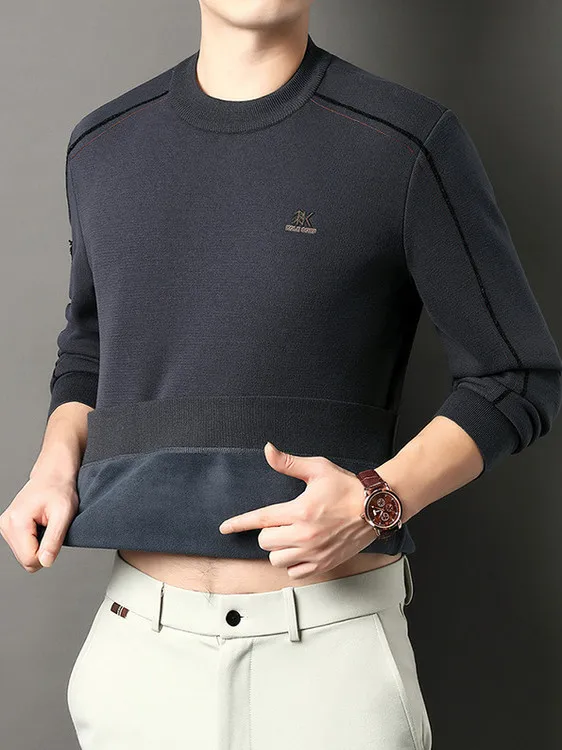 Suéter Casual de Manga Larga con Cuello Redondo para Hombre, For de Felpa Premium, ueso, Estilo Otoño Invierno, Cómodo ...