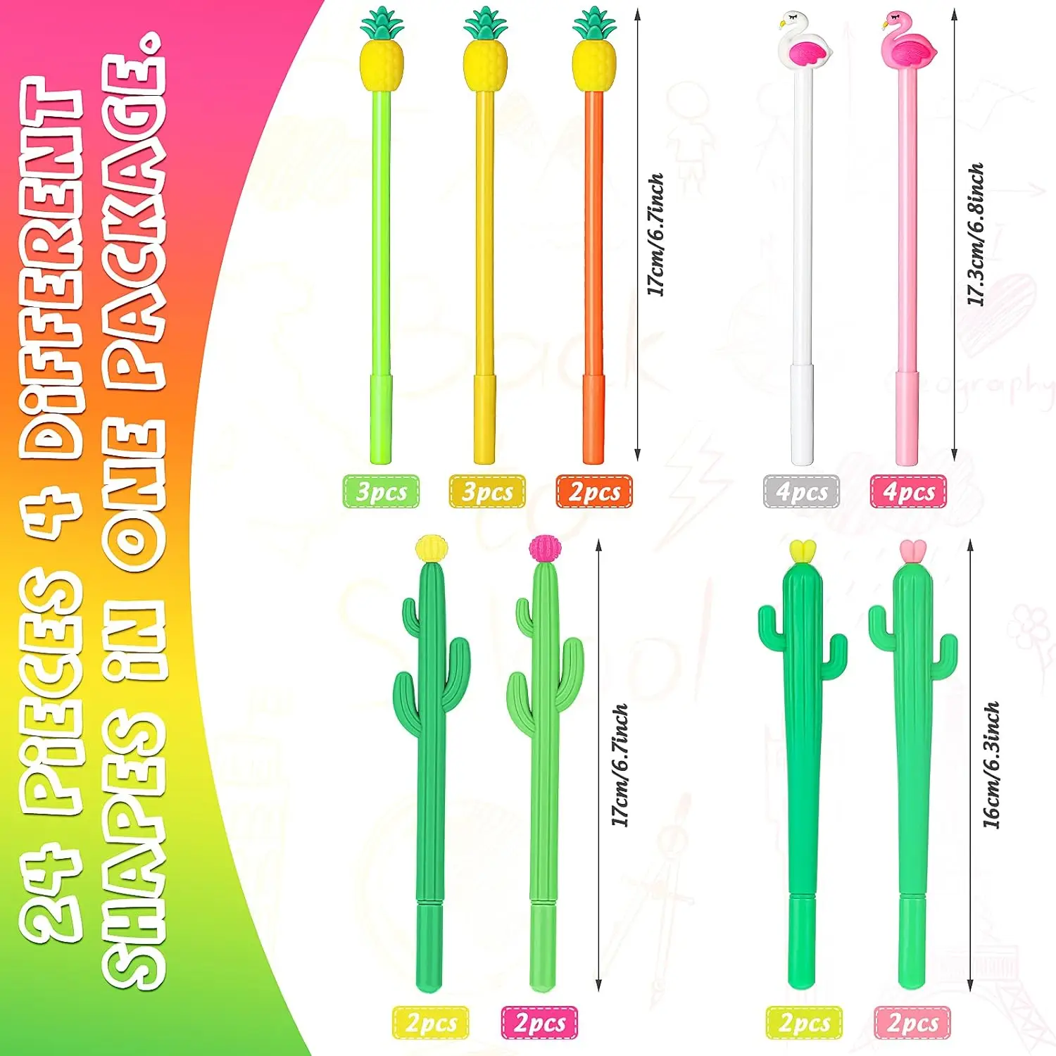 150 Pcs Kawaii Gel Ink Pens Cute Flamingo Pineapple Cactus Pen 0.5mm Writing School Supplies Students Children Home Office