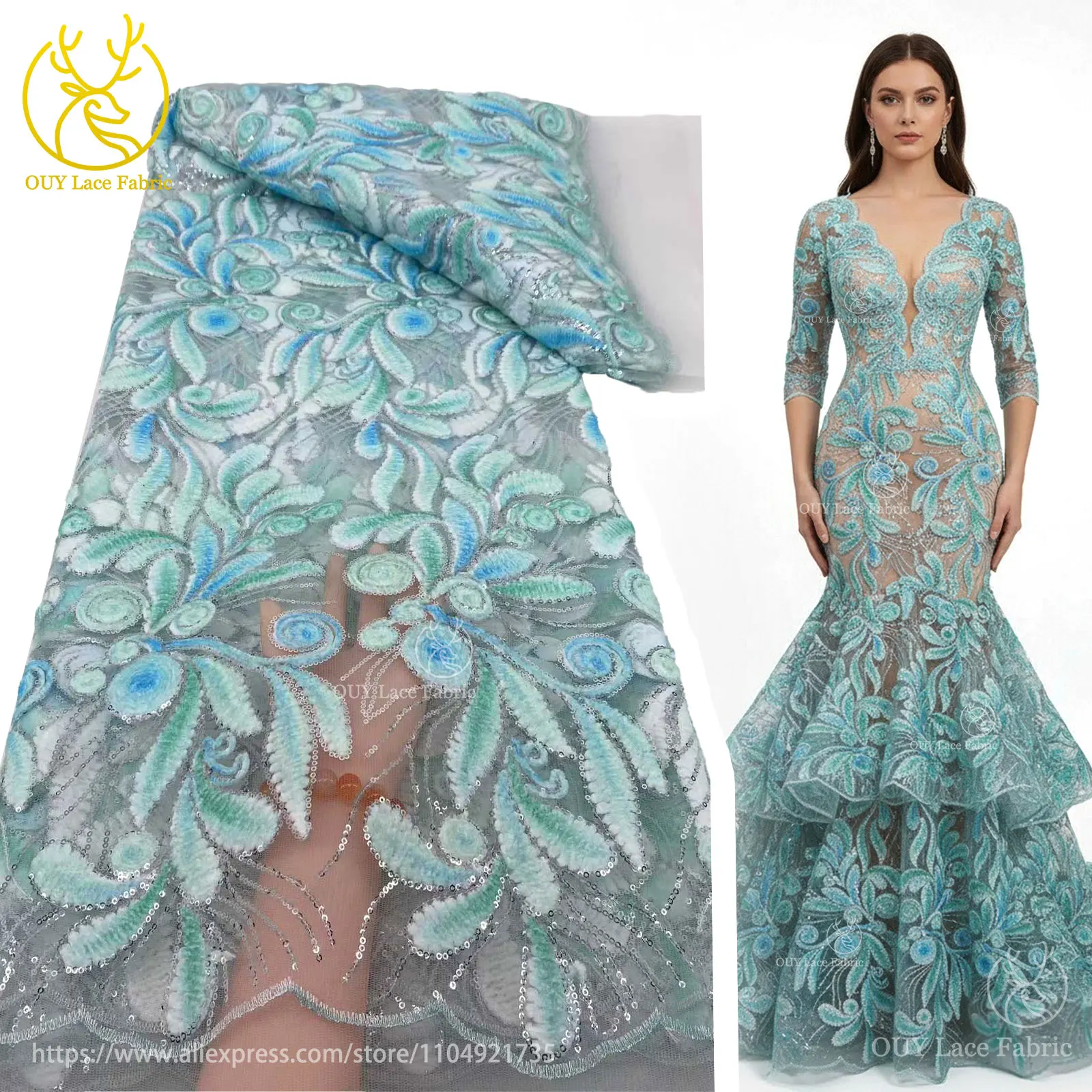 

Newest African Sequin Tulle Lace Fabric 2025 High Quality Nigerian Embroidered Lace Fabric for Sewing Women's Dresses Party