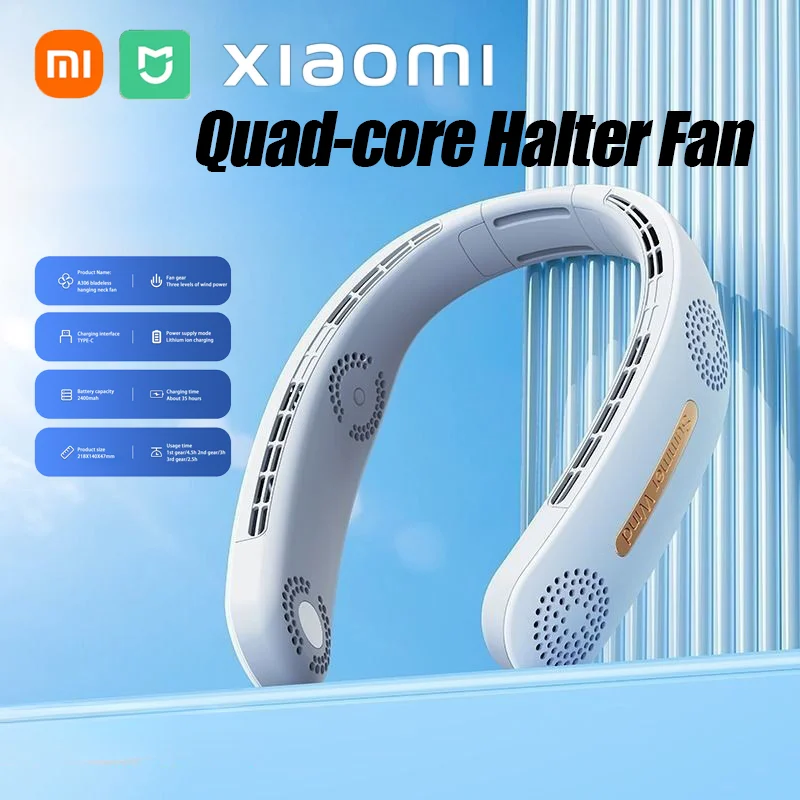 

Xiaomi Mijia 4000mah Neck Folding USB Charging Digital Display Handheld Outdoor Portable 3 Speed Mini Quad-Core Halter Fan New