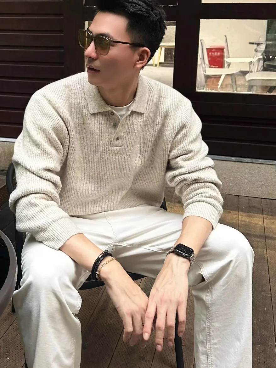 

Мужской повседневный свитер из плотного мягкого трикотажа с воротником, для ношения под одеждой, весна-осень, высококачественный, деловой повседневный стиль, китайский бренд