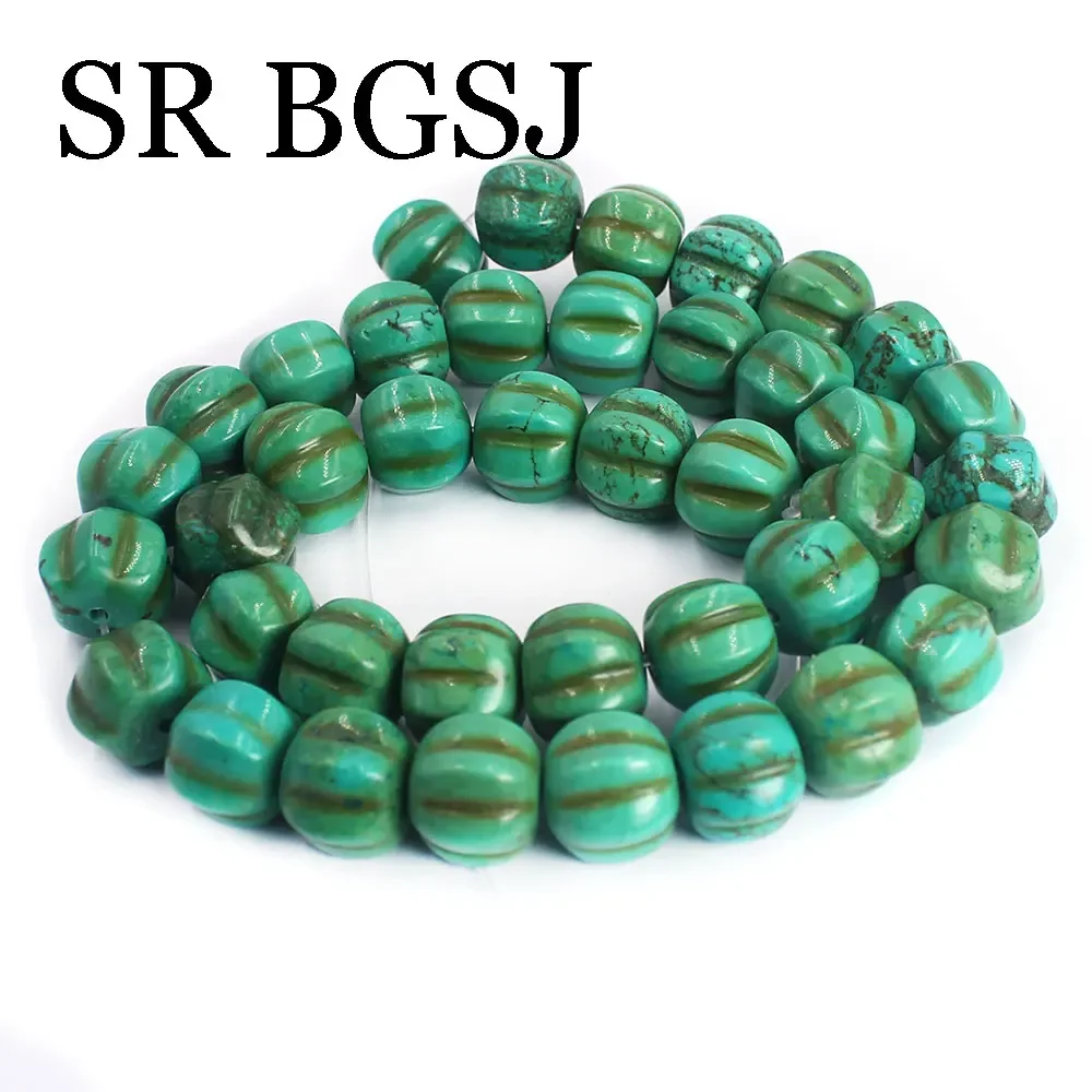 

Vintage Natural Stone Pumpkin Shape Round Green Real Turquoises Loose Spacer Beads for Jewelry Making DIY Bracelet