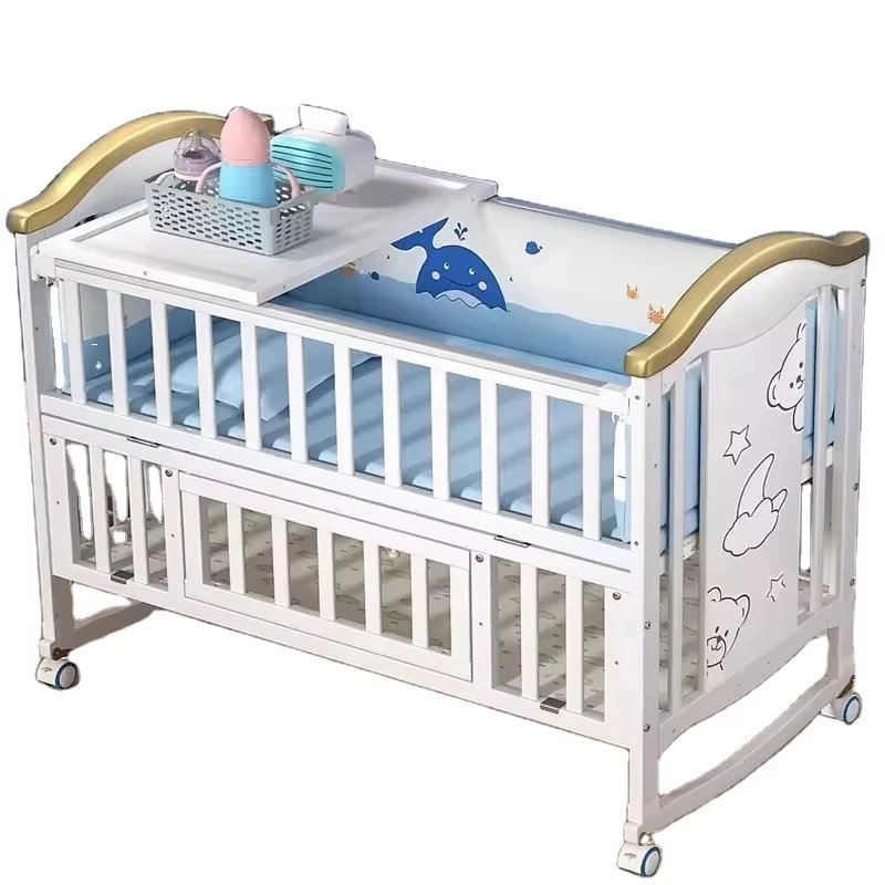 

2025 Hot Sale 4 in 1 Multifunction Toddler Wooden Bed Adjustable Height White Pine Wood Cradle for Baby