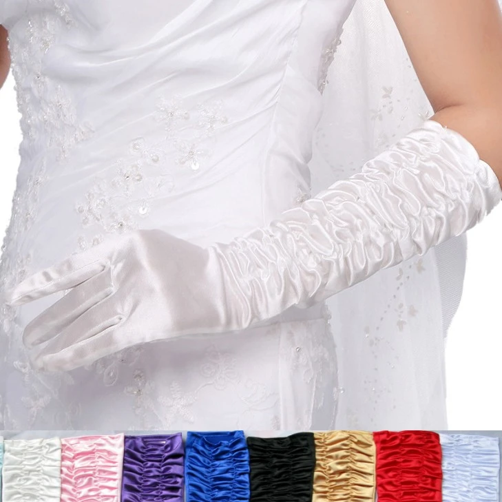 Red Black Pink Blue Purple Long Satin Elegant for Bride Bridal Wedding Gloves 2024 Women Finger gants mariage luvas de noiva