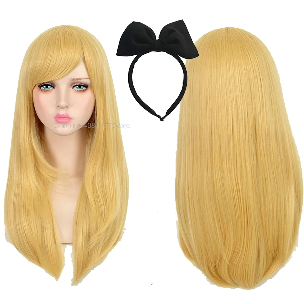 60CM Alice Yellow Golden Cosplay Wig Straight Long Synthetic Hair Costume Party Halloween Wigs Headwear In Wonderland