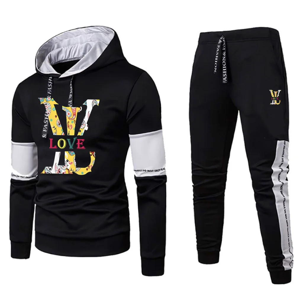 Fatos de treino estampados de luxo masculinos, moletom e moletom monocromático, roupas esportivas ao ar livre, designer Windbreak quente, casual, 2 peças